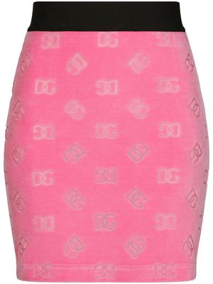 Dolce & Gabbana logo-pattern velvet mini skirt - Pink