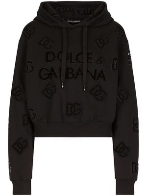 Dolce & Gabbana logo-perforated cotton-blend hoodie - Black