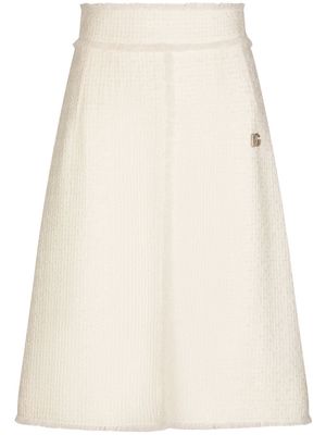 Dolce & Gabbana logo plaque bouclé A-line skirt - White
