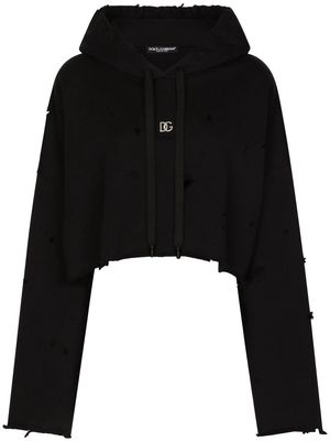 Dolce & Gabbana logo-plaque cropped hoodie - Black