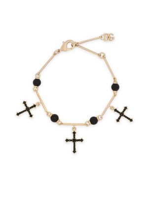 Dolce & Gabbana logo-plaque cross-pendant bracelet - Gold