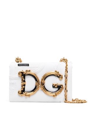Dolce & Gabbana logo-plaque denim shoulder bag - White