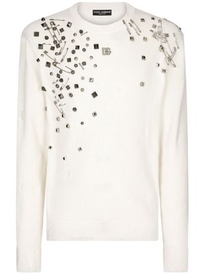 Dolce & Gabbana logo-plaque detail knit jumper - White