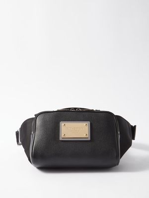 Dolce & Gabbana - Logo-plaque Grained-leather Belt Bag - Mens - Black