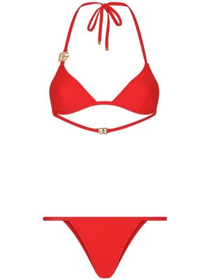 Dolce & Gabbana logo-plaque halterneck bikini set - Red