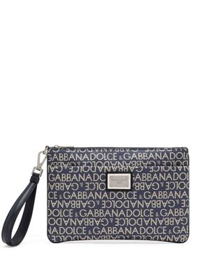 Dolce & Gabbana logo-plaque jacquard-logo clutch bag - Blue