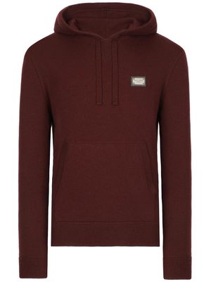 Dolce & Gabbana logo-plaque knitted hoodie - Brown