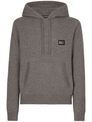 Dolce & Gabbana logo-plaque knitted hoodie - Grey