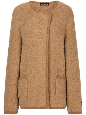 Dolce & Gabbana logo-plaque off-centre knitted coat - Brown