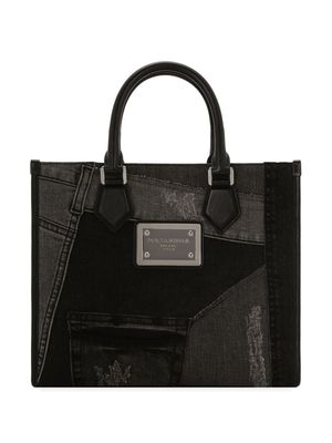 Dolce & Gabbana logo-plaque patchwork shoulder bag - Black