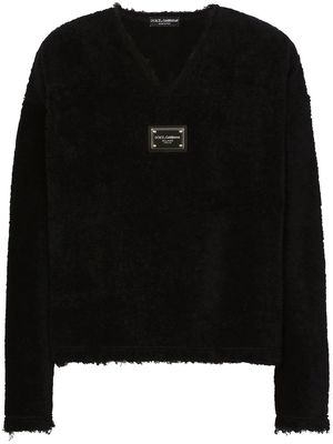Dolce & Gabbana logo-plaque ripped sweater - Black