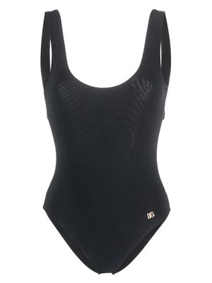 Dolce & Gabbana logo-plaque scoop-neck swimsuit - Black