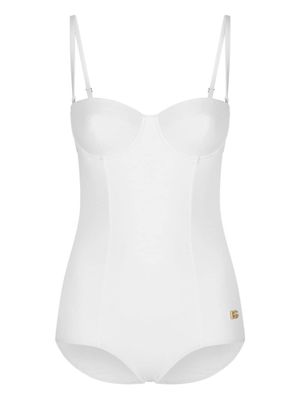 Dolce & Gabbana logo-plaque swimsuit - White