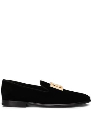 Dolce & Gabbana logo-plaque velvet slippers - Black