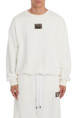 Dolce & Gabbana Logo Plate Cotton Terry Sweatshirt in Open White