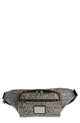Dolce & Gabbana Logo Print Canvas Belt Bag in Brown/Blac