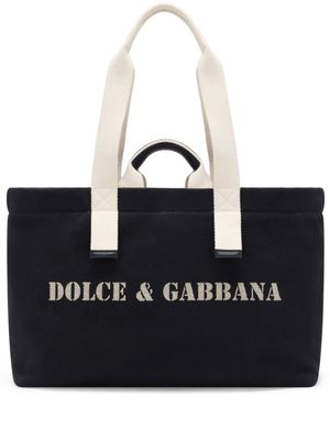Dolce & Gabbana logo-print canvas shoulder bag - Black