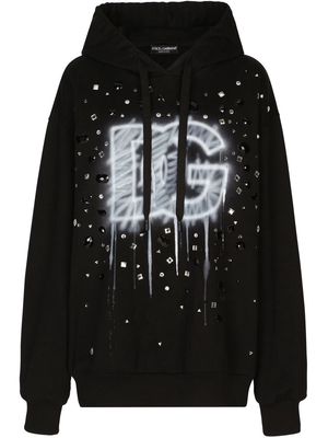 Dolce & Gabbana logo-print crystal-embellished hoodie - Black