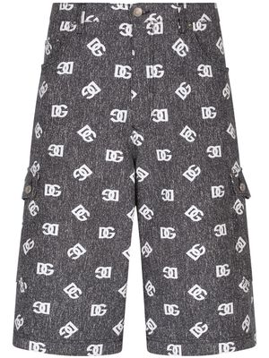 Dolce & Gabbana logo-print denim cargo shorts - Black