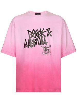 Dolce & Gabbana logo-print gradient cotton T-shirt - Pink