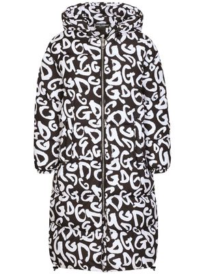 Dolce & Gabbana logo-print hooded zip-up coat - Black