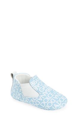 Dolce & Gabbana Logo Print Leather Crib Shoe in Blue/White