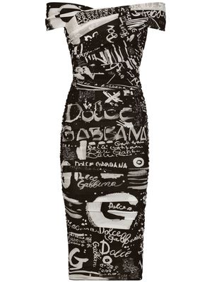 Dolce & Gabbana logo-print off-shoulder midi dress - Black