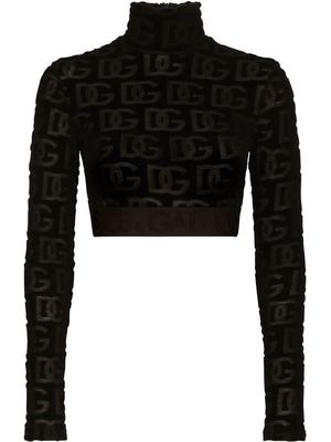 Dolce & Gabbana logo-print roll-neck crop top - Black