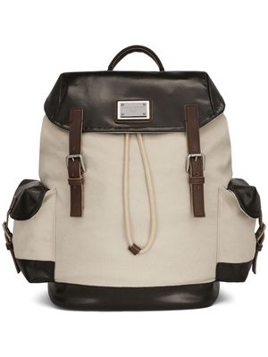 Dolce & Gabbana logo-tag canvas backpack - Neutrals