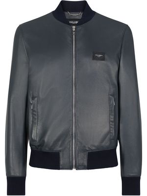 Dolce & Gabbana logo-tag leather bomber jacket - Black