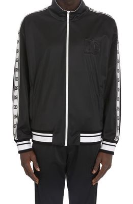 Dolce & Gabbana Logo Tape Satin Bomber Jacket in Black