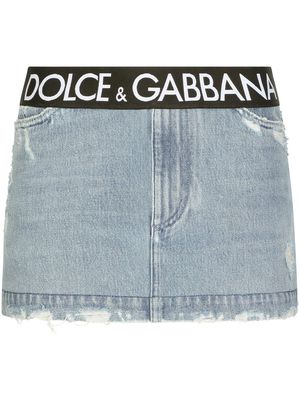 Dolce & Gabbana logo-waist denim mini skirt - Blue
