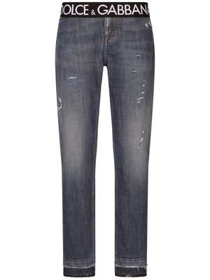 Dolce & Gabbana logo-waistband slim-cut jeans - Blue