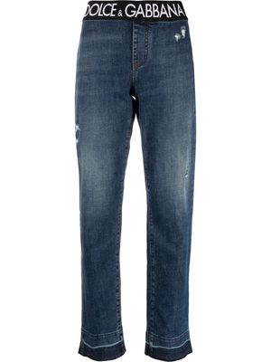 Dolce & Gabbana logo-waistband straight-leg jeans - Blue