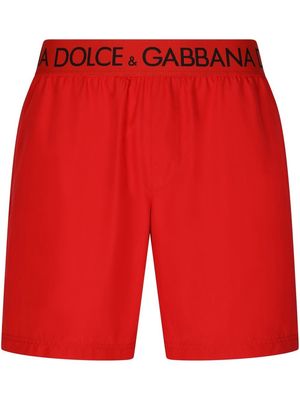 Dolce & Gabbana logo-waistband swimming shorts - Red