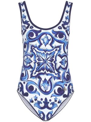 Dolce & Gabbana maiolica-print swimsuit - Blue