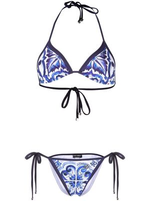 Dolce & Gabbana maiolica-print triangle bikini - White