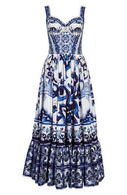 Dolce & Gabbana Majolica Cotton Poplin Bustier Dress in Ha3Tn Tris Maioliche F.bco