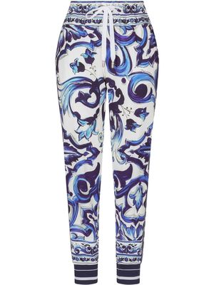 Dolce & Gabbana Majolica-print cady track trousers - Blue