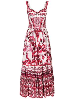 Dolce & Gabbana Majolica-print cotton bustier dress - Red