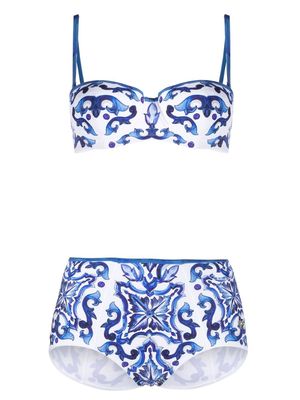 Dolce & Gabbana Majolica-print high-waist bikini - Blue