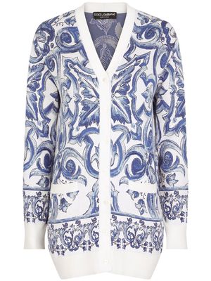 Dolce & Gabbana Majolica-print jacquard silk cardigan - White