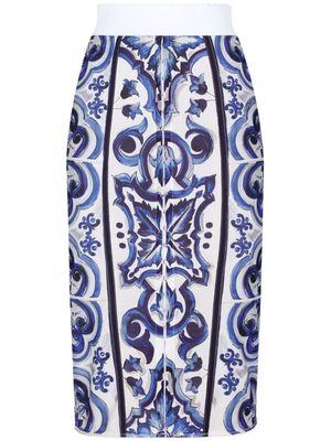 Dolce & Gabbana Majolica-print midi skirt - Blue