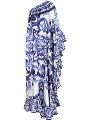 Dolce & Gabbana Majolica-print one-shoulder silk maxi dress - Blue