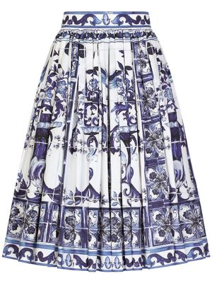 Dolce & Gabbana Majolica-print pleated A-line midi skirt - Blue