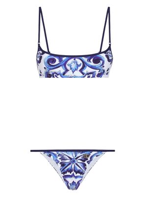 Dolce & Gabbana Majolica-print scoop-neck bikini - Blue