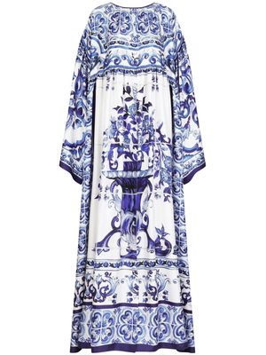 Dolce & Gabbana majolica-print silk dress - Blue