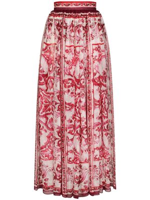 Dolce & Gabbana Majolica-print silk floor-length skirt - Red