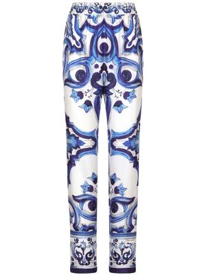 Dolce & Gabbana Majolica-print silk trousers - Blue