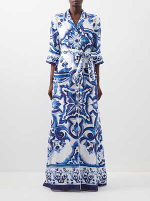 Dolce & Gabbana - Majolica-print Silk-twill Coat - Womens - Blue White
